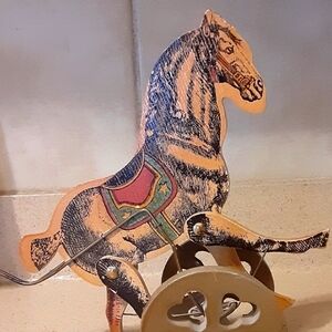 Louis Nichole Vintage Litho Wooden Walking Horse Figurine Push Toy Listing